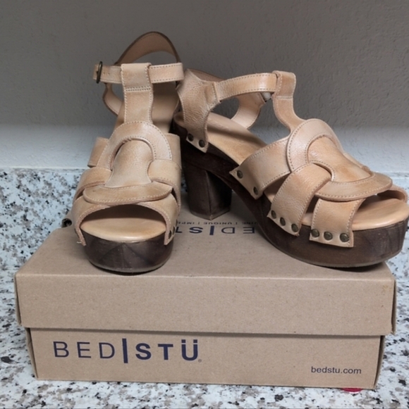 BedStu Caitlin Platform Sandals Tan Sz 10 Genuine Leather Heels Bed Stu Sandals - Picture 4 of 10
